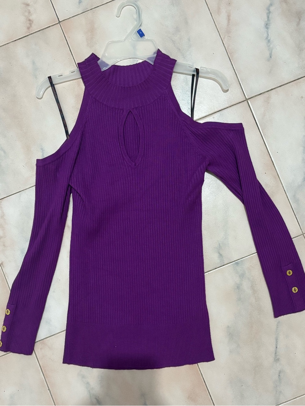 G by Guess Purple Shoulder Ribbed Knit Sweater